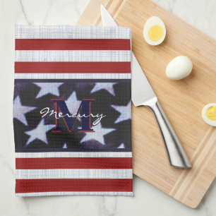 ヴィンテージ国旗Patriotic 7月4日カスタムモノグラム2 キッチンタオル