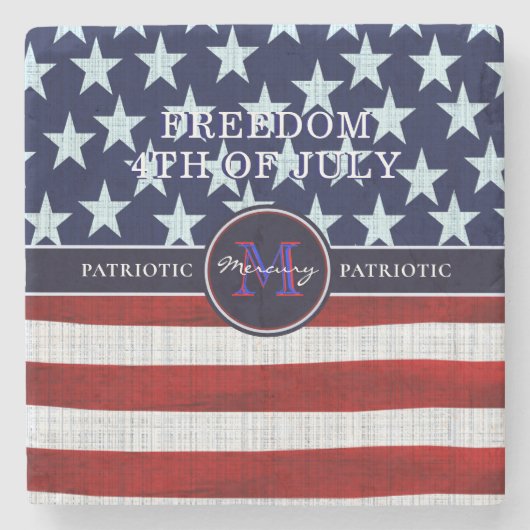 ヴィンテージ国旗Patriotic 7月4日カスタムモノグラム ストーンコースター (正面)