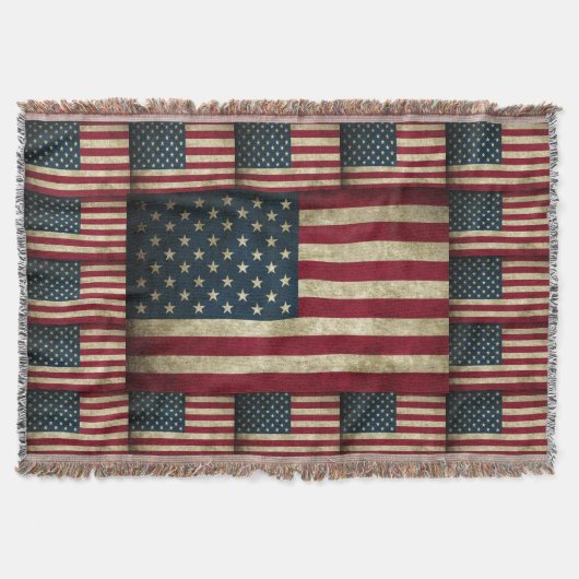 ヴィンテージ国素朴グランジ族米国国旗 スローブランケット (正面)