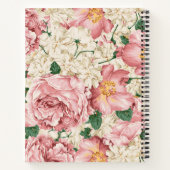 ヴィンテージ園バラとアジサイ花の柄 ノートブック (裏面)