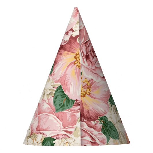 ヴィンテージ園バラとアジサイ花の柄 パーティーハット (裏面)