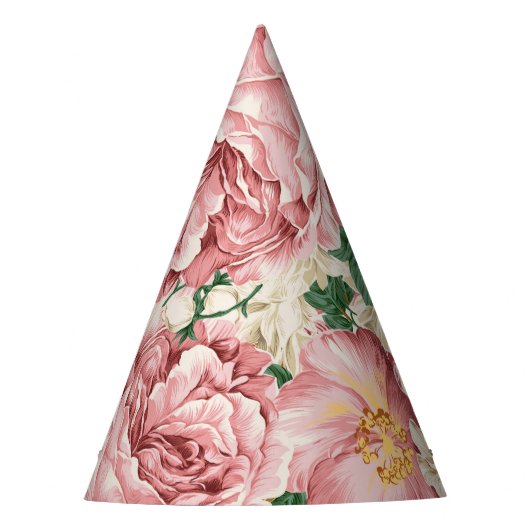 ヴィンテージ園バラとアジサイ花の柄 パーティーハット (正面)