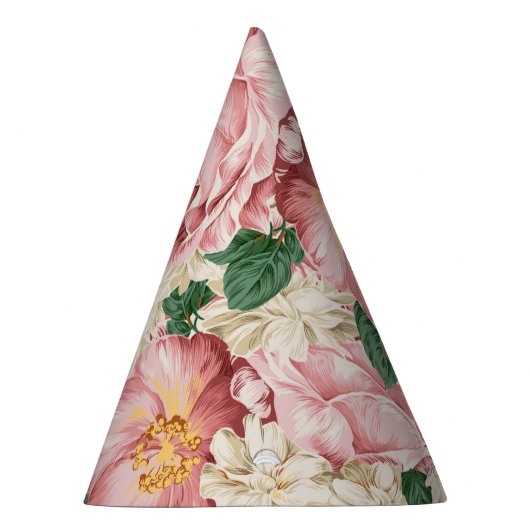 ヴィンテージ園バラとアジサイ花の柄 パーティーハット (右)