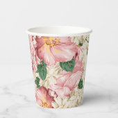 ヴィンテージ園バラとアジサイ花の柄 紙コップ (裏面)