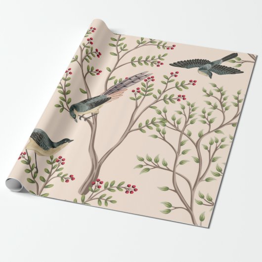 ヴィンテージ園芸木,鳥フローラシームレスパターン ラッピングペーパー (アンロールド)