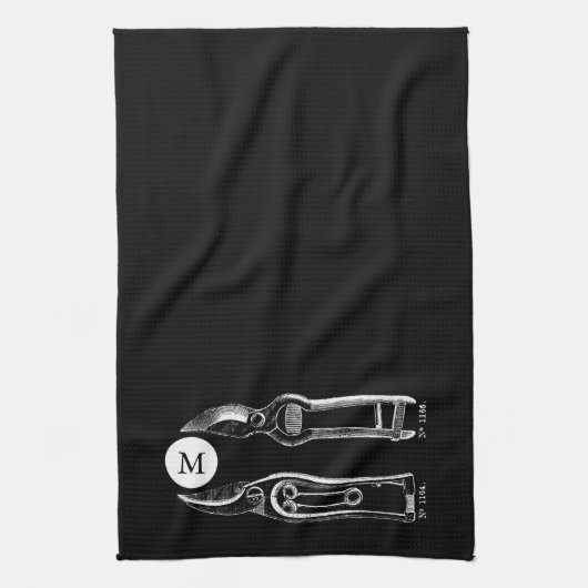 ヴィンテージ園芸用具プルーナーズモノグラムB Kタオル キッチンタオル (縦)