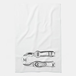 ヴィンテージ園芸用具プルーナーズモノグラムKタオル キッチンタオル