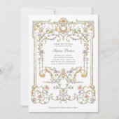 ヴィンテージ園 | 赤カラフルエレガントちゃんシャワー 招待状 (正面)