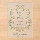 ヴィンテージ園 | Luxeカラフル日付の保存 アクリル招待状 (正面)