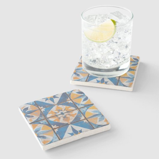 ヴィンテージ地中海のタイルストーンコースター ストーンコースター (横)