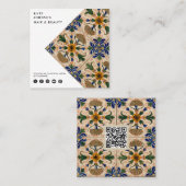 ヴィンテージ地中海のフローラQRコードソーシャルメディア スクエア名刺 (正面/裏面)