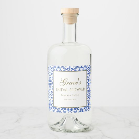 ヴィンテージ地中海のブライダルシャワーラベル リキュールボトルラベル (正面)