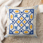 ヴィンテージ地中海のブルーと金ゴールドフローラタイル クッション (ブランケット)