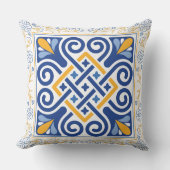 ヴィンテージ地中海のブルーと金ゴールドフローラタイル クッション (正面)