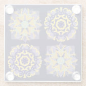 ヴィンテージ地中海のブルー金ゴールドタイルパターン ガラスコースター (裏面)