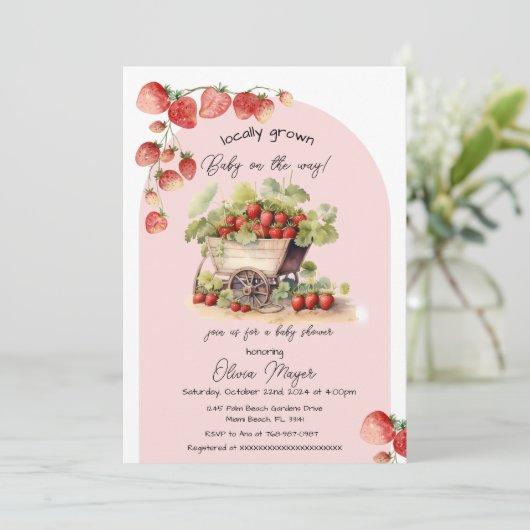 ヴィンテージ地元で栽培された農家市場ベビーシャワー 招待状 (スタンド正面)