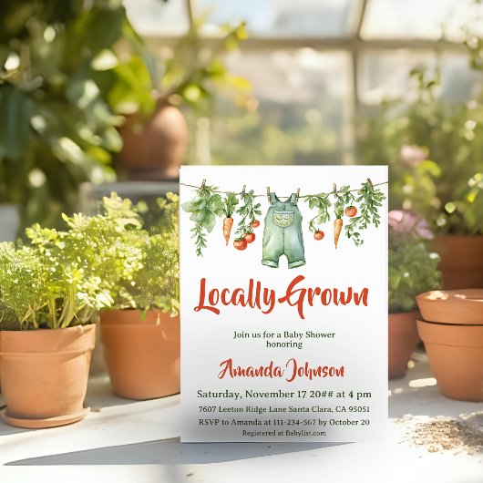 ヴィンテージ地元で育てた素朴なガーデンベイビーシャワー 招待状