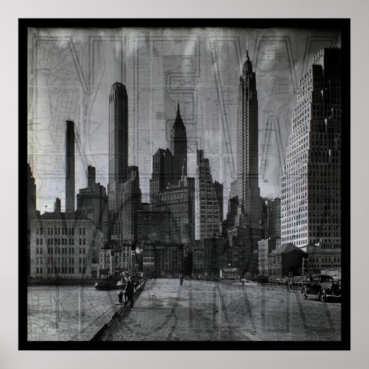 ヴィンテージ地図とレトロニューヨークの写真 ポスター (正面)