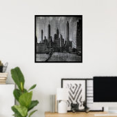 ヴィンテージ地図とレトロニューヨークの写真 ポスター (ホームオフィス)