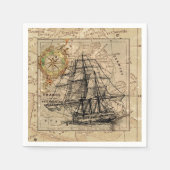 ヴィンテージ地図と船舶 スタンダードカクテルナプキン (正面)