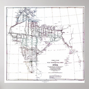 ヴィンテージ地図インデックス図インド調査 ポスター