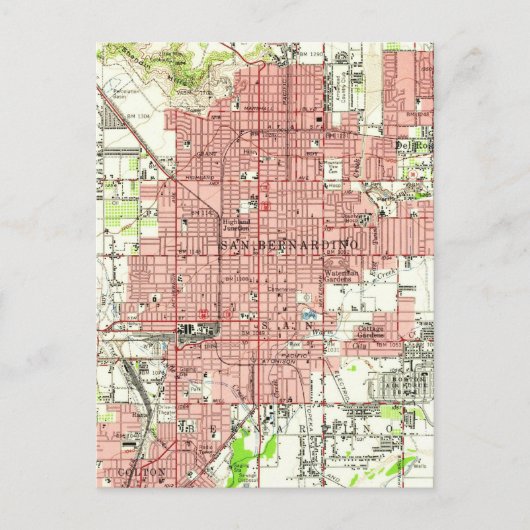 ヴィンテージ地図サンベルナルディーノカリフォルニア(1954年) ポストカード (正面)