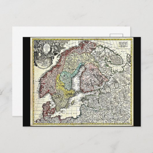 ヴィンテージ地図スカンジナビア、ノルウェー、スウェーデン… ポストカード (正面/裏面)