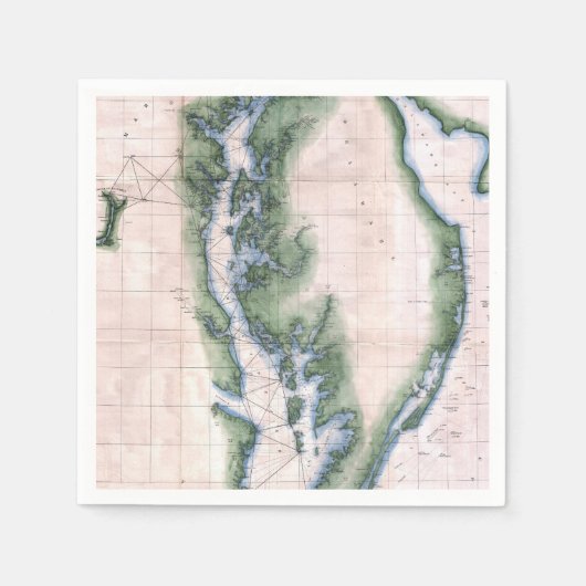 ヴィンテージ地図チェサピーク湾とデラウェア湾 スタンダードカクテルナプキン (正面)
