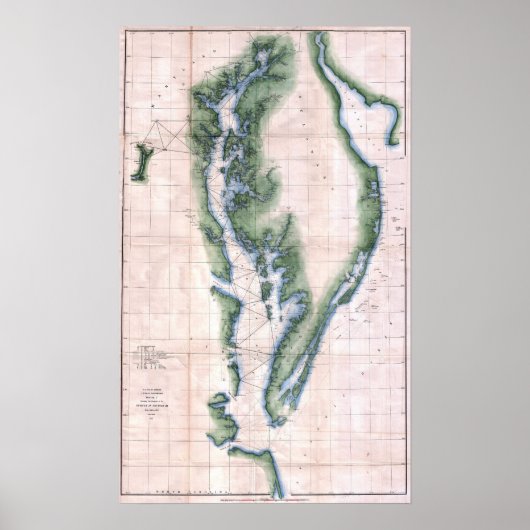ヴィンテージ地図チェサピーク湾とデラウェア湾 ポスター (正面)