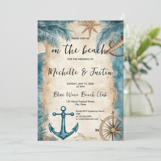 ヴィンテージ地図ビーチいかりコースト結婚ーズ 招待状 (スタンド正面)
