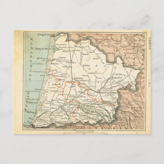 ヴィンテージ地図フランスランド ポストカード (正面)