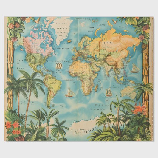 ヴィンテージ地図帳の包装紙 ラッピングペーパー (フラット)
