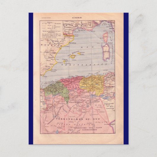 ヴィンテージ地図、アルジェリア、1920年頃 ポストカード (正面)