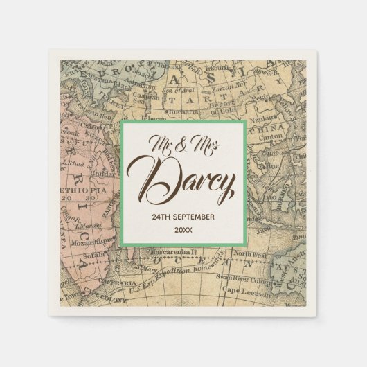 ヴィンテージ地図 スタンダードカクテルナプキン (正面)