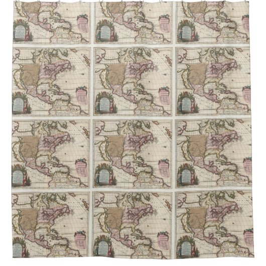 ヴィンテージ地図（1698年） シャワーカーテン (正面)