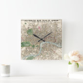 ヴィンテージ地図（1853年） スクエア壁時計 (ホーム)