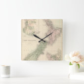 ヴィンテージ地図（1854年） スクエア壁時計 (ホーム)