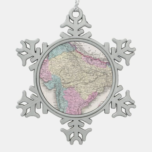 ヴィンテージ地図(1855年) スノーフレークピューターオーナメント (正面)