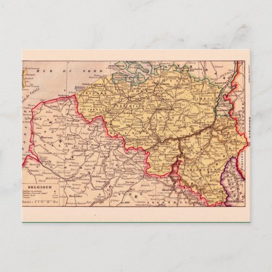 ヴィンテージ地図， 1920，ベルギー ポストカード (正面)