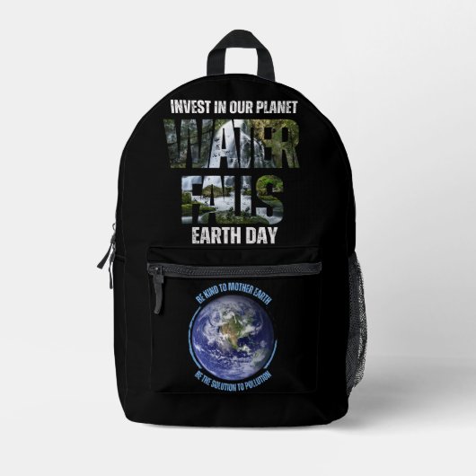 ヴィンテージ地球救の日の環境 プリントバックパック (正面)