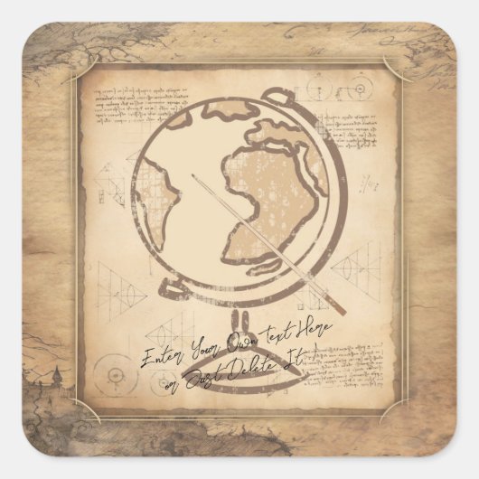 ヴィンテージ地球。地理と歴史先生ギフト スクエアシール (正面)