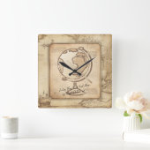 ヴィンテージ地球。地理と歴史先生ギフト スクエア壁時計 (ホーム)