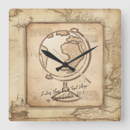 ヴィンテージ地球。地理と歴史先生ギフト スクエア壁時計