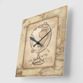 ヴィンテージ地球。地理と歴史先生ギフト スクエア壁時計 (傾斜)