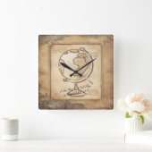 ヴィンテージ地球。地理と歴史先生ギフト スクエア壁時計 (ホーム)