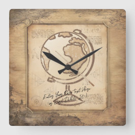 ヴィンテージ地球。地理と歴史先生ギフト スクエア壁時計