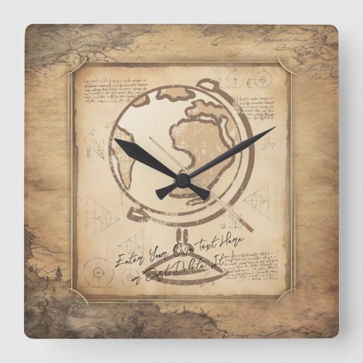 ヴィンテージ地球。地理と歴史先生ギフト スクエア壁時計 (正面)