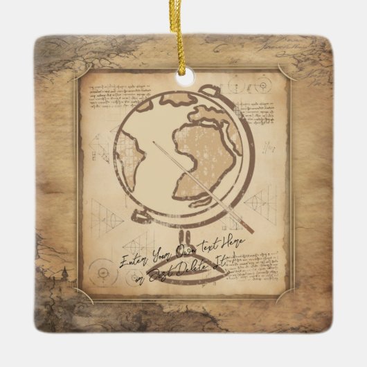ヴィンテージ地球。地理と歴史先生ギフト セラミックオーナメント (正面)