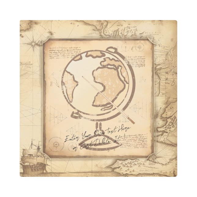 ヴィンテージ地球。地理と歴史先生ギフト メタルプリント (正面)