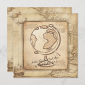 ヴィンテージ地球。地理と歴史先生ギフト 招待状 (正面/裏面)